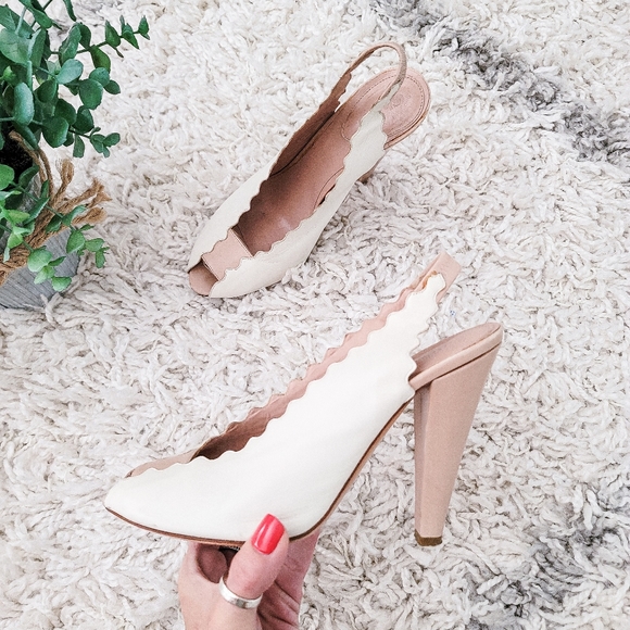 Chloe Shoes - Chloe white scalloped peep toe slingback sandals
